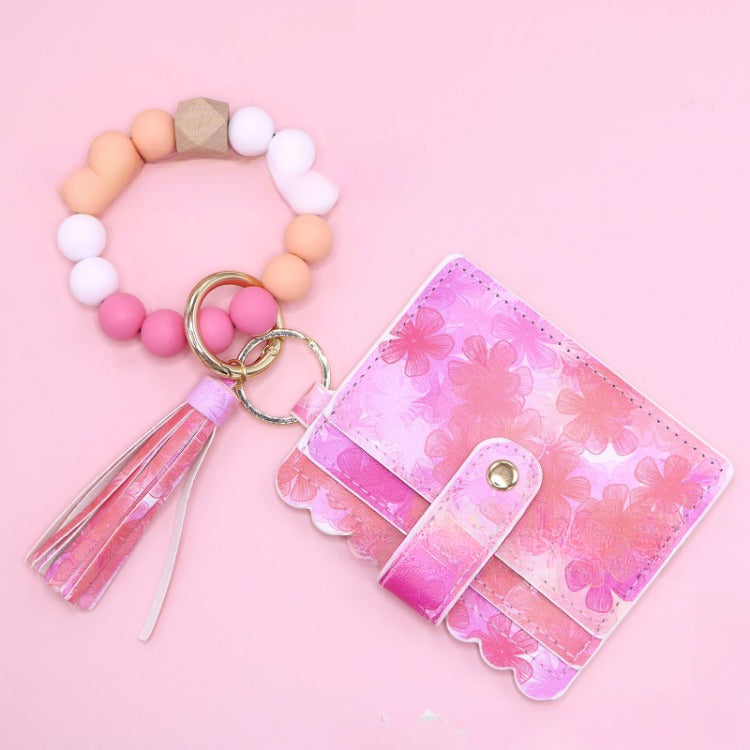 Wholesale Silicone Beech Wood Beaded Pendant Keychain